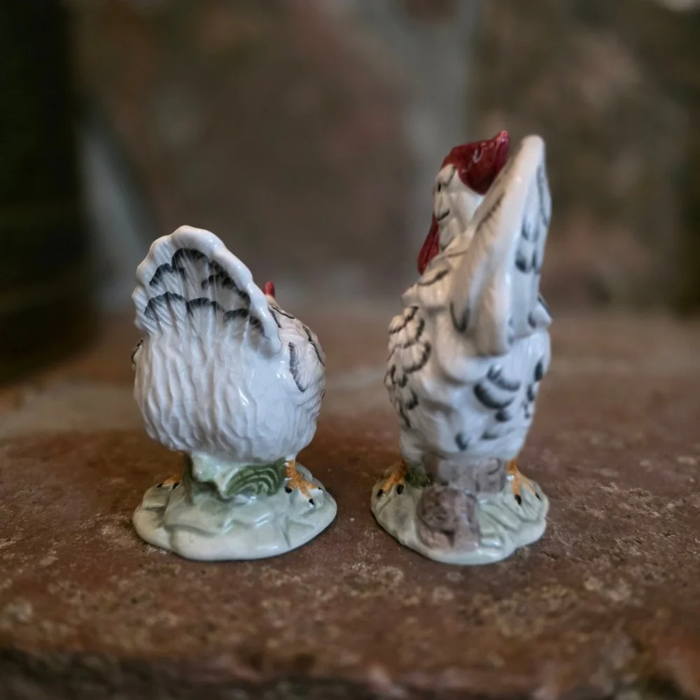 Vintage Farmhouse Thanksgiving Ceramic Rooster and Hen Salt and Pepper Shakers